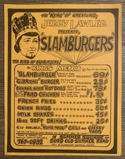 JERRY LAWLER SLAMBURGERS FLYER menu The King of Hamburgers Memphis restaurant