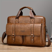 PU Leather Briefcase Men 15.6 Inch Laptop Bag Vintage Messenger Shoulder Satchel