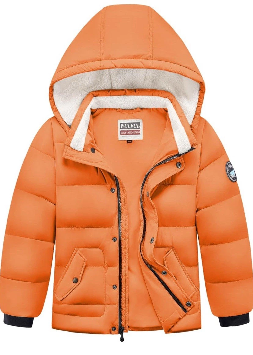 Boy's Winter Coat Detachable Hat Puffer Windbreaker Warm Cotton Jacket - Orange