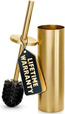 Stainless Steel Toilet Brush and Holder Set, Splash Guard Gold