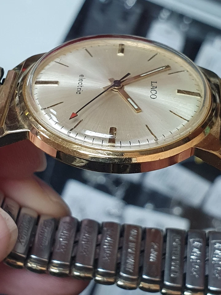 Just Fully Serviced Vintage LACO ELECTRIC Gold Plated Waterproof German Watch - image 3 of 4