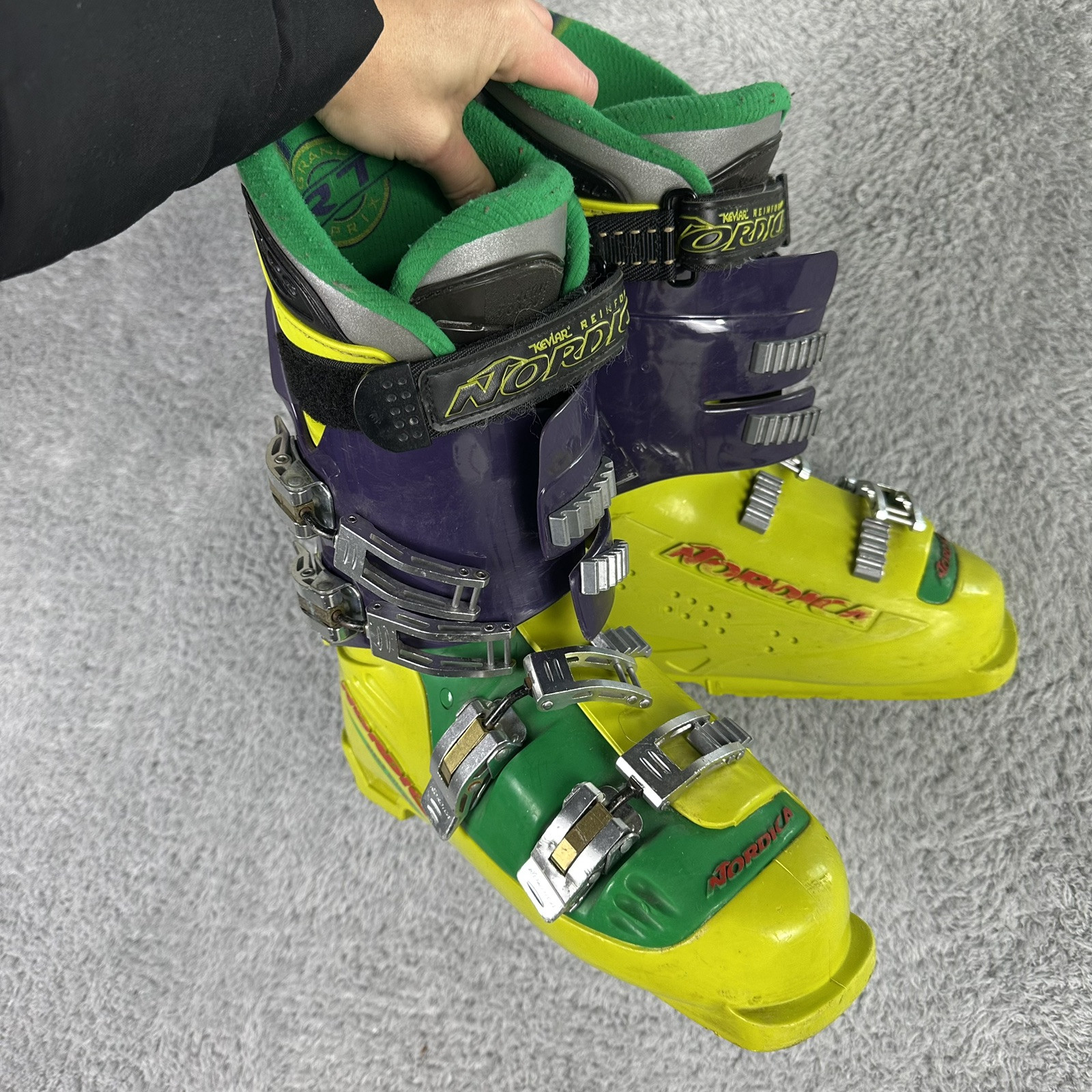 SALOMON Scarponi da Sci Nordica Grand Prix Giallo Verde Viola Kevlar Rinforzato Power Frame