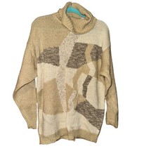 Vintage Belier Roche Turtleneck Sweater Geometric Patchwork Wool blend Size L