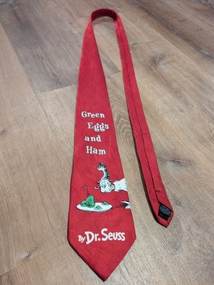 Vintage Dr. Seuss Neck Tie Green Eggs And Ham 100% Silk Red Teacher Gift 90s EUC