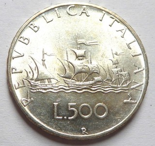 REPUBBLICA Italiana – 500 lire Argento Caravelle 1964– SPL ITAL0476