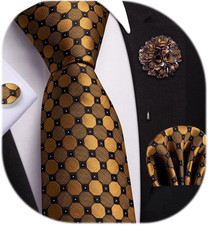 Mens Tie and Lapel Pin Paisley Striped Floral Necktie for Men Pocket Square Cuff