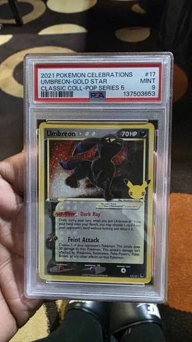 Pokémon TCG Umbreon Gold Star 17/17 Celebrations Classic Collection PSA 9