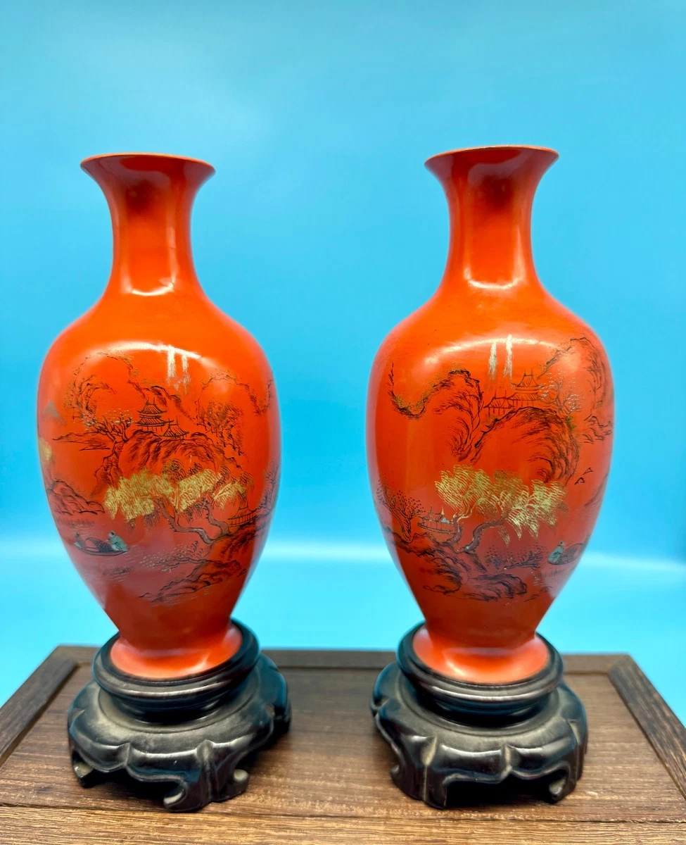 木制红色中国古董花瓶| eBay