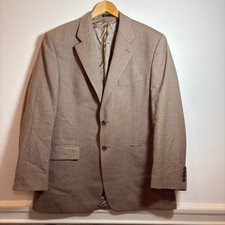 Lauren Ralph Lauren 42R Wool Silk Plaid Sport Coat Blazer Tan Taupe Made Canada