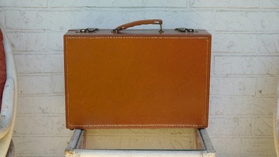 Vintage Cheney England Brown Leather Overnight Suitcase Attache Case 50s-60s
