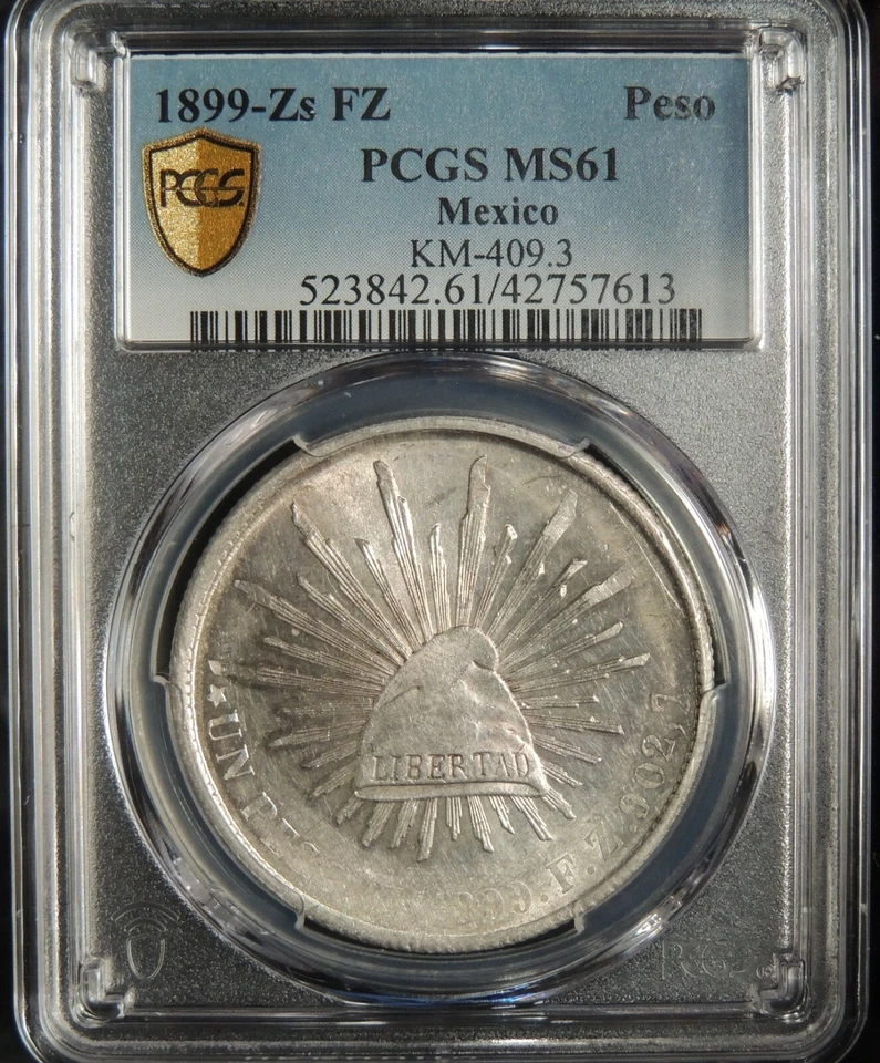 1899 Zs FZ PESO MÉXICO ZACATECAS PCGS MS61 #42757613 ¡COMO NUEVO! ¡APELACIÓN VISUAL! Foto 4 de 4