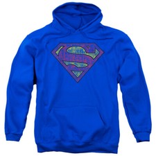 SUPERMAN TATTERED SHIELD Licensed Adult Hooded Sweatshirt Hoodie SM-3XL