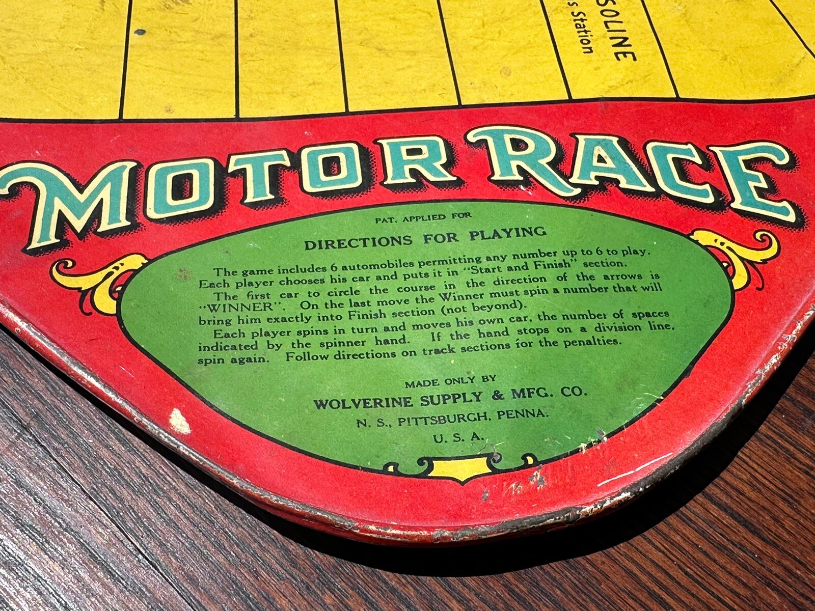 Vintage 1920s WOLVERINE MOTOR RACE Tin Toy Game Board Nice Car Graphics ...