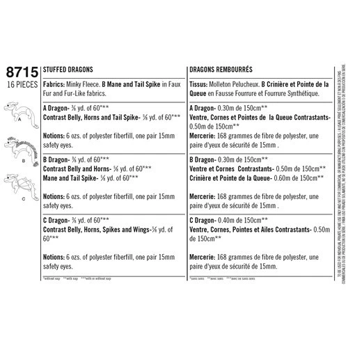 Simplicity Sewing Pattern 8715 Soft Stuffed Toy Dragons Wing Mane Variations - image 2 of 4