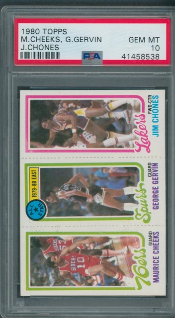1980/81 Topps Maurice Cheeks, George Gervin, Jim Chones PSA GEM MINT 10 *8538