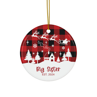 Ceramic Christmas Ornament, Big Sister EST.  2024 in Winter Scene Design