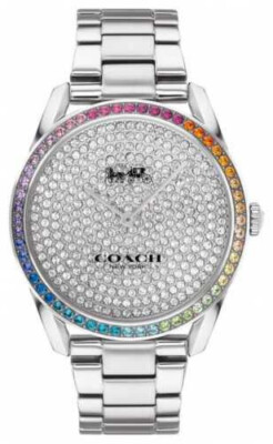 Coach 14503658 Prestone Silver Crystal Pave Dial Rainbow Bezel