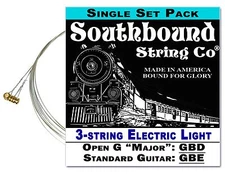 Cigar Box Guitar String Set: 3-string Electric Light Open G/Standard