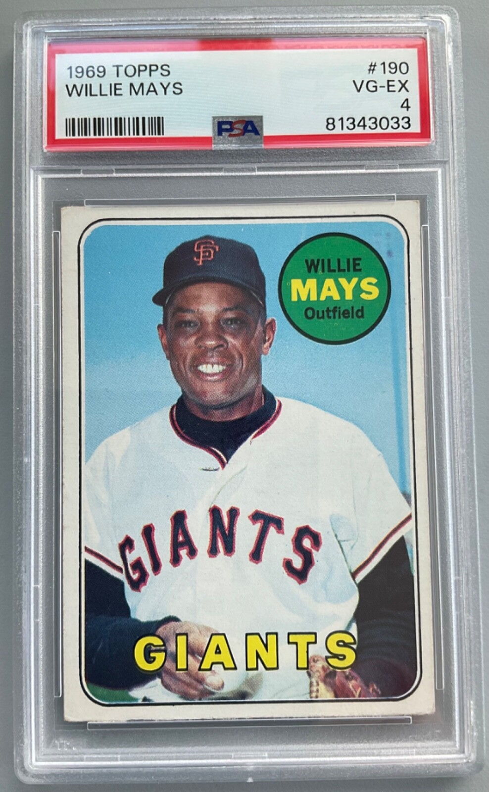1969 Topps Baseball 190 Willie Mays PSA 4 VGEX HOF GIANTS Freshly