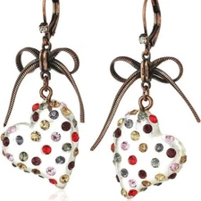 Betsey Johnson Stone Lucite Heart Drop Earrings Delicate Bow Mixed Multi-Colored