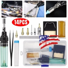 14Pc Gas Butane Soldering Iron Torch Pen Cordless Welding Solder Burner Tool Set