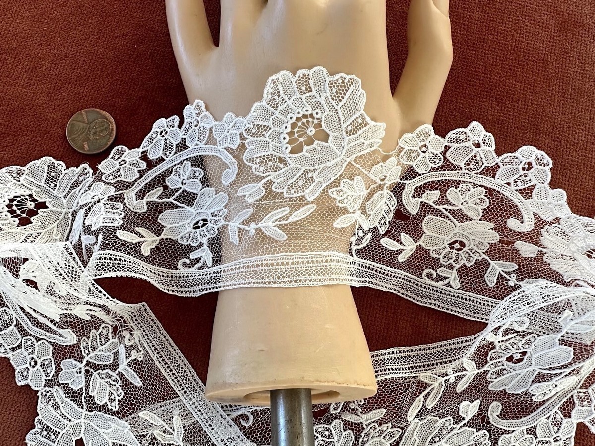 Antique Vtg Lace- HM ANTIQUE BELGIAN BRUSSELS POINT DE GAZE LACE