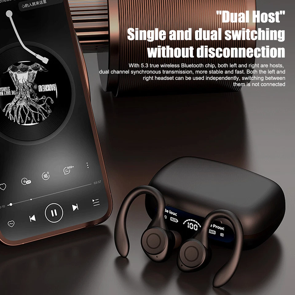 Wireless Bluetooth 5.3 Headset TWS Earphones Earbuds Stereo Headphones Ear Hook - Image 4 of 4