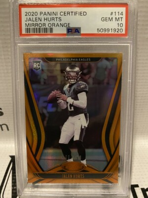 PSA Gem Mint 10 2020 Panini Certified Jalen Hurts Mirror Orange Rookie Card /199