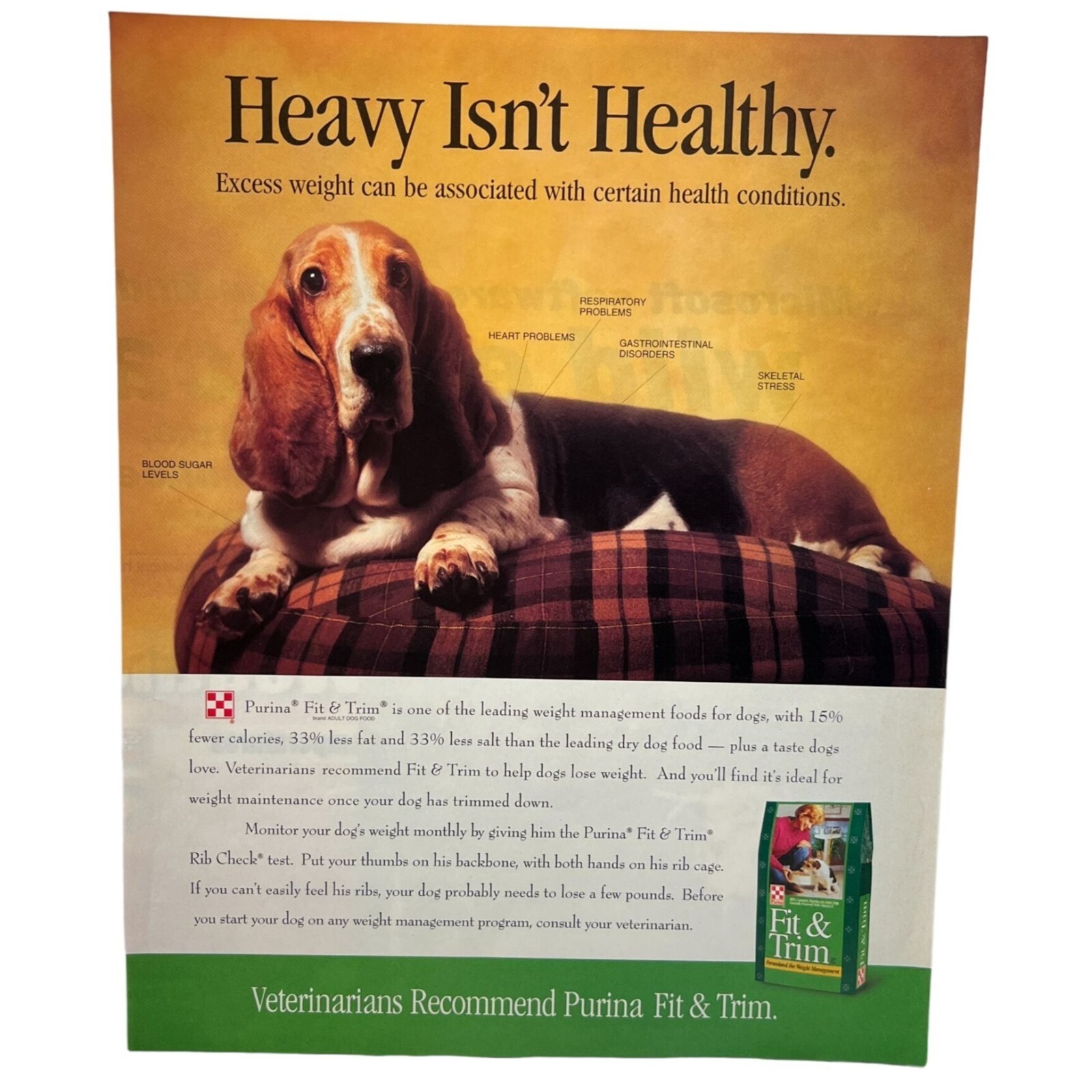 Vintage Print Ad 90s Fit And Trim Bassett Hound Weight Control