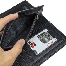 Men's Bifold Wallet Checkbook Long Clutch Leather Billfold Purse ID Card Holder