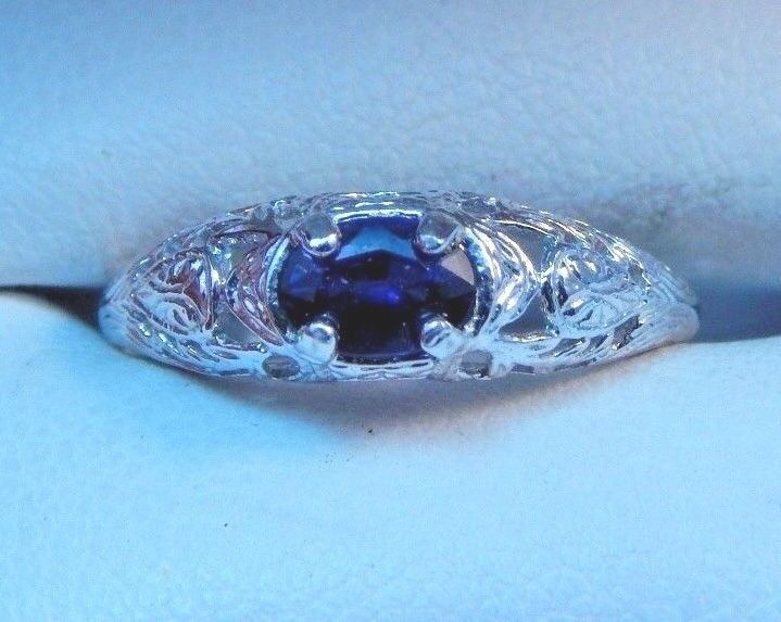 .69 Ct. Oval Faceted Sapphire Sterling Silver Filigree Ring  Free Sizing Popularny klasyczny, popularny