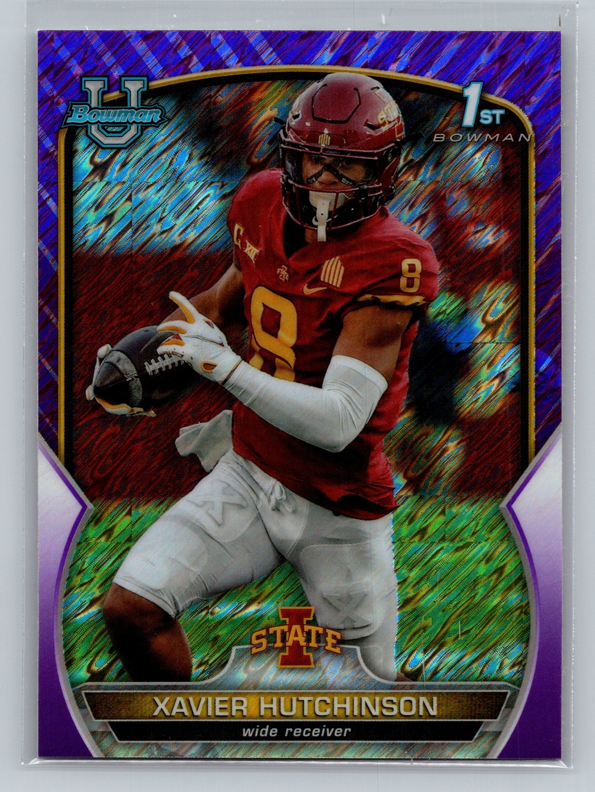 2022 Bowman University Chrome #32 Xavier Hutchinson Purple Shimmer Refractor