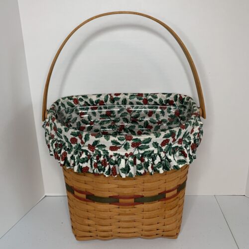 Vtg. Longaberger 1998 Holiday Hostess Winter Wishes Basket Green Red Holly Liner - Picture 1 of 19