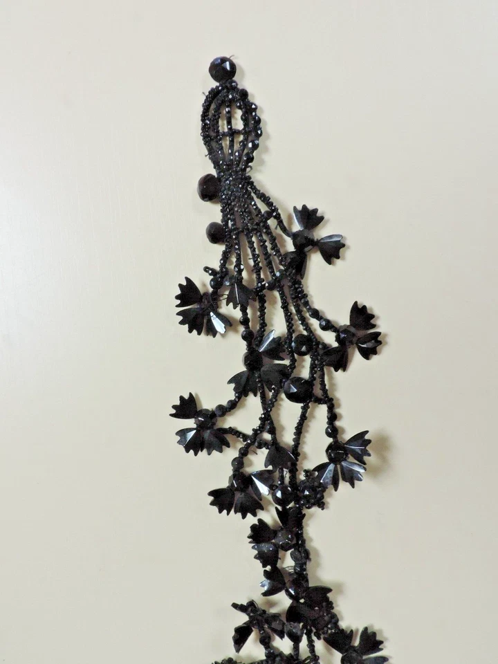 Cabello/recorte/collar victoriano de la mañana con cuentas finas hecho a mano de 1800 negro azabache 4" x 17" Foto 2 de 4