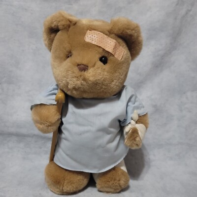 Jerry Elsner Get Well Soon 10  Teddy Bear Plush Crutch Bandage Cast Stuffed