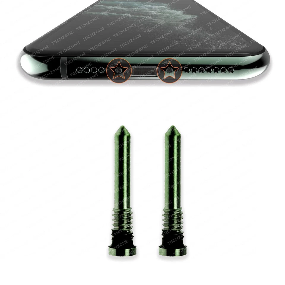 TECHZONE 2 X GREEN Bottom Pentalobe Torx Screws for Apple iPhone 11 / 11 Pro / 11 Pro Max