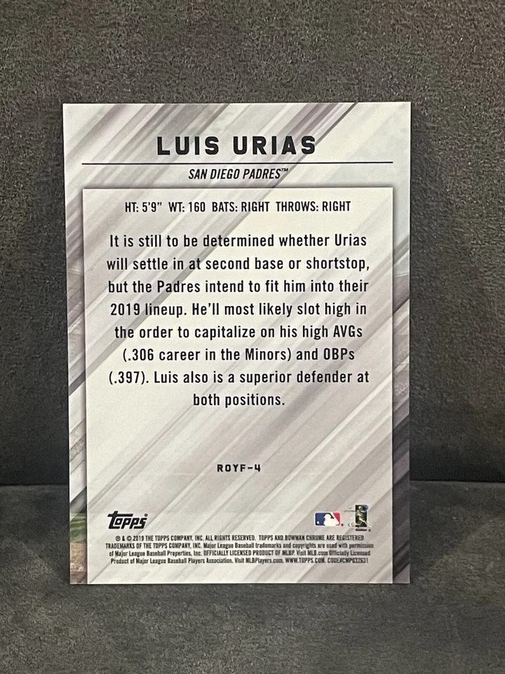 2019 Bowman - ROY Favorites Chrome Red Refractor #ROYF-4 Luis Urias /5(RC) - Image 2 of 2