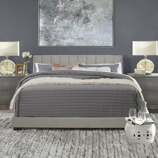 Reece Channel Stitched Upholstered King Bed, Platinum Grey, 