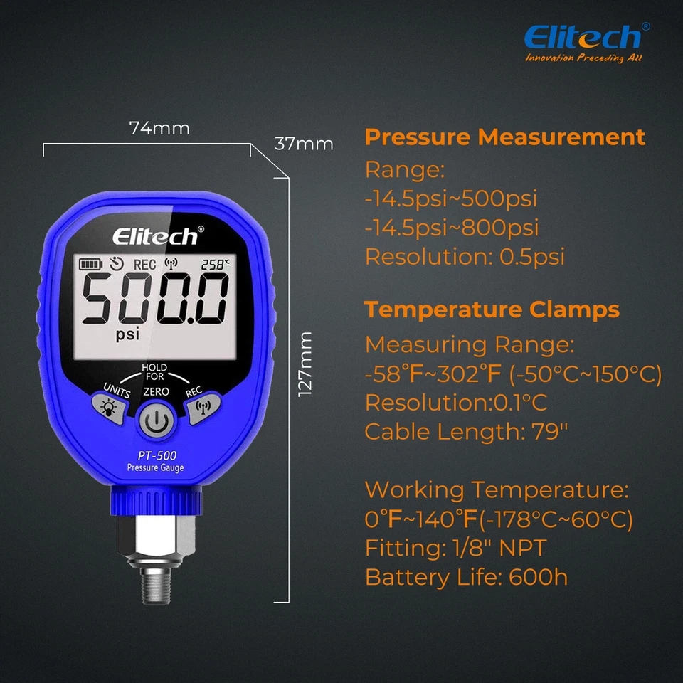 Elitech Wireless Digital Manifold Gauge HVAC Pressure Gauge Set PT-500&PT-800 - Image 4 of 4