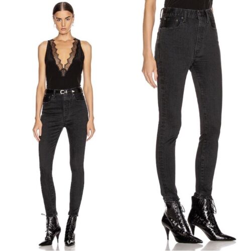 moussy vintage high rise raw hem skinny black jean 26 womens | eBay