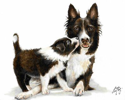   Original Oil Portrait Painting BORDER COLLIE Puppy Dog Artist Signed Artwork