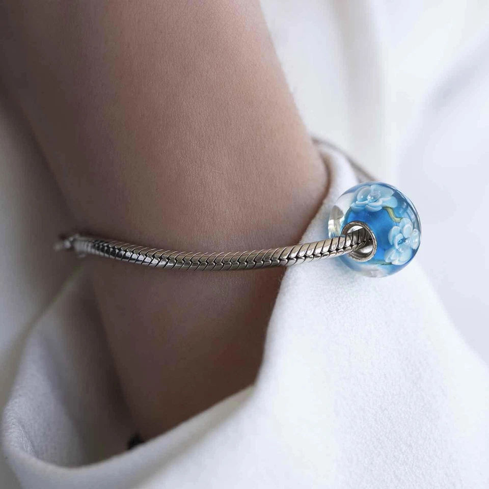 MATERIA XXL Zirkonia Blumen Glas Bead türkis / blau für Beads Armband / Kette - Bild 2 von 4