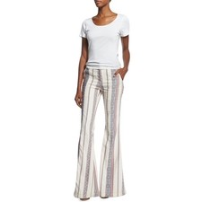 Elevenses Anthropologie Linen Blend Striped Flare Leg Pants 2 Boho