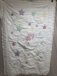 Vintage Handmade Hand Quilted Embroidered Baby Quilt 37x56 baby  #918