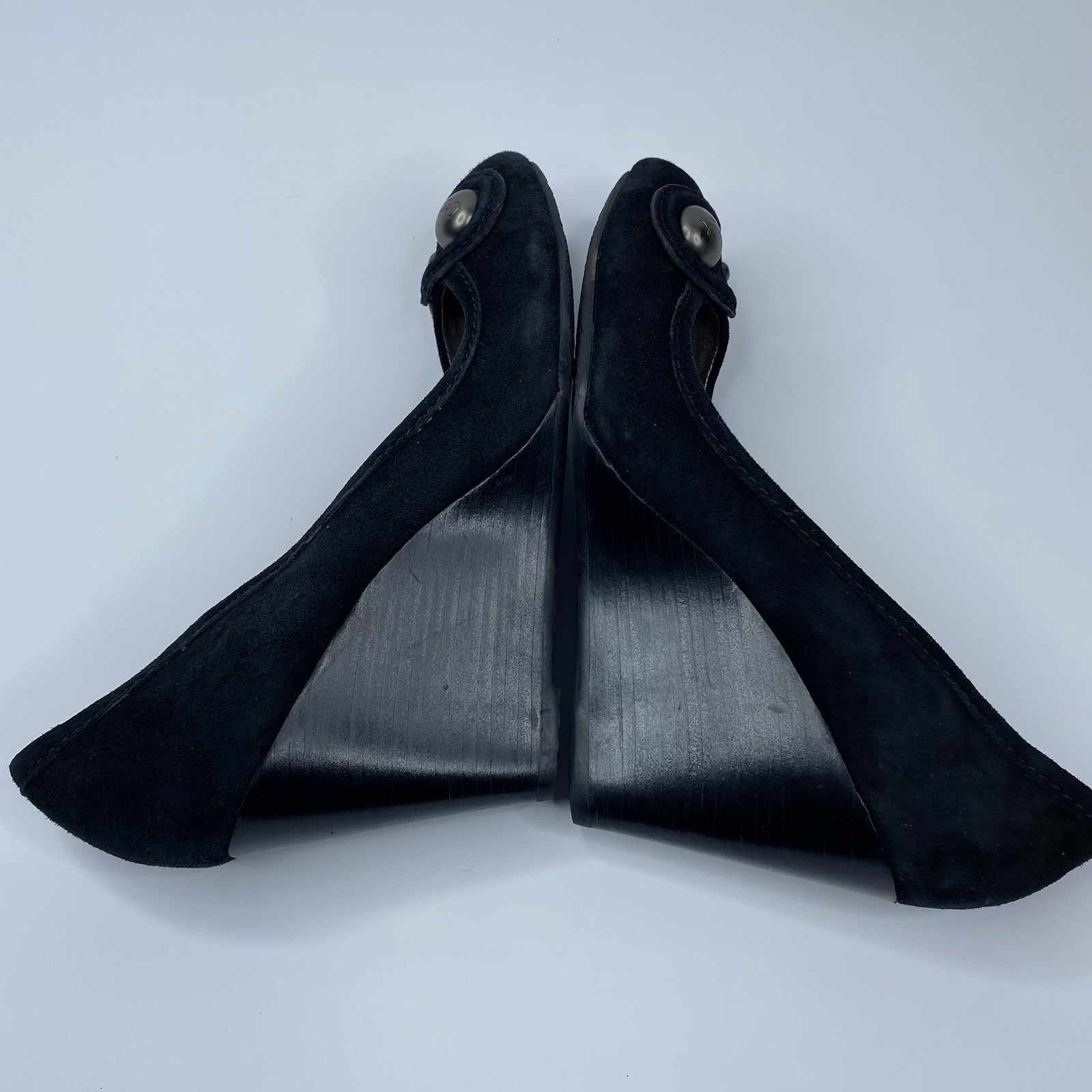 COACH Laney Black Kidsuede Wedges Logo Button Slip-On Pump Heels Size 10B Women thumbnail 12