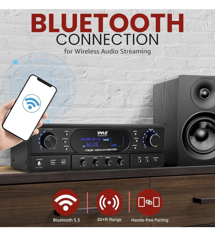 Pyle PT90UBT Home Theater MP3/USB/FM Radio Bluetooth 2-Channel Receiver Ge1 - Image 4 of 4