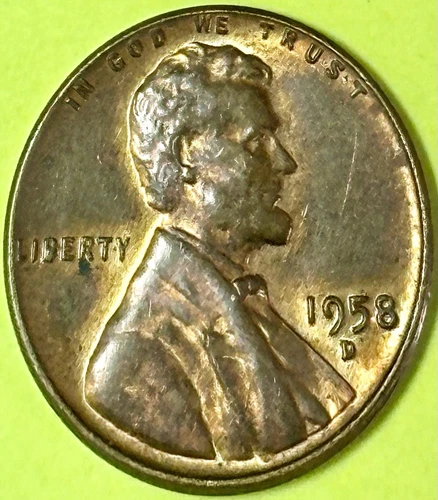 1958 D WHEAT PENNY CIRCULATED GOOD CONDITION, DDO, “L” ON RIM.