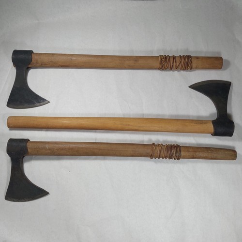 Viking Bearded Battle Axe 3Pc Lot Hand Forged Steel 5" Blade & ~24" Wood Handle
