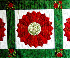 Table Runner Festive Christmas Poinsettia Flower Quilted Handmade Large 74 x 18