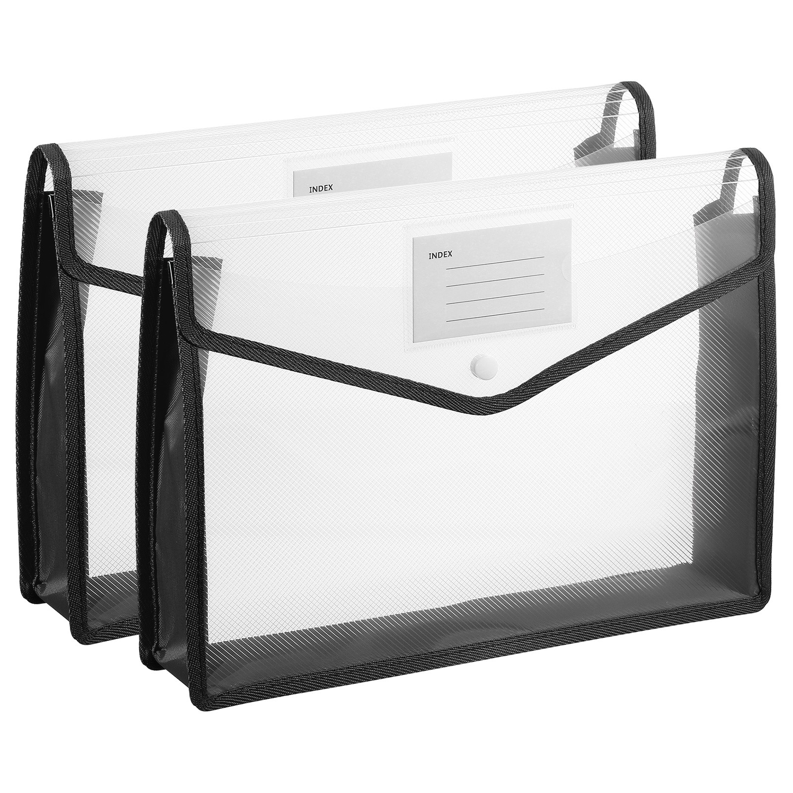 2 Pack A4 Plastic File Folders with Snap Closure, Black, Horizontal